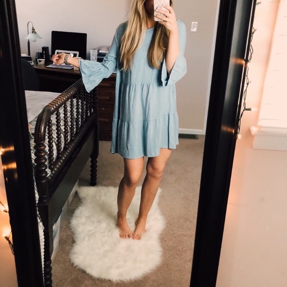 d&kade Dresses & Skirts - D&KADE Chambray Tier Ruffle Swing Dress